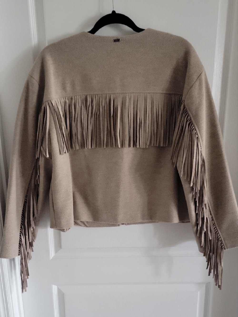 RM Rebecca Minkoff Taupe Fringe Zip-Front Jacket - Picture 5 of 13